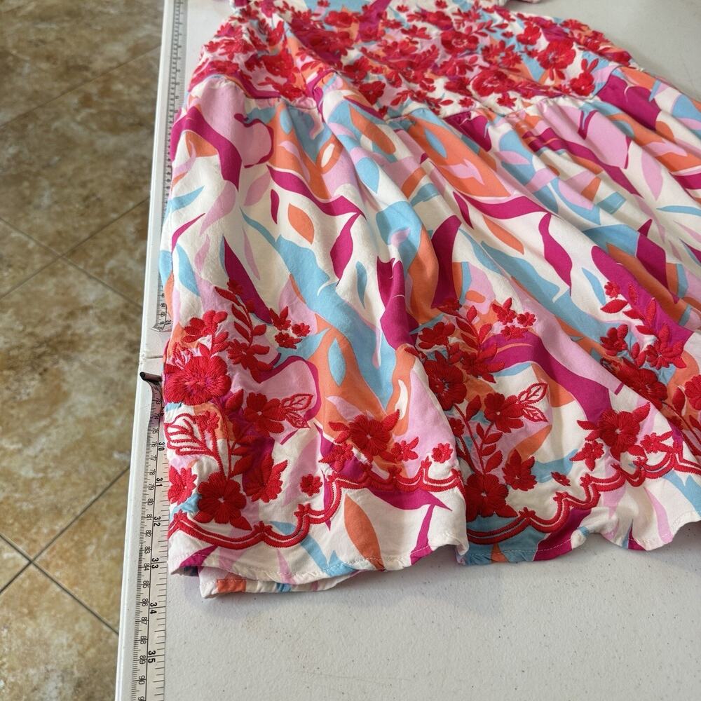 Emily Wonder Adria Embroidered Floral Mini Dress Size 2X Pink Feminine Beach - Picture 7 of 11